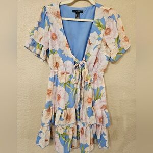 Forever 21 Sky Blue Floral Tie Front Dress